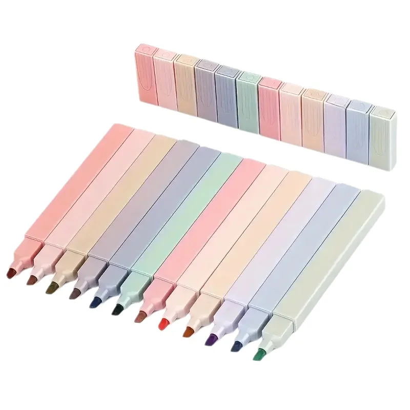 Highlighter Set Pastel - 12 Colors Fluorescent Highlighter Pens Square