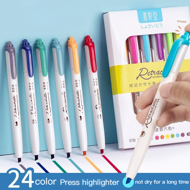 6 Colors Push Button Highlight - Highlighter Set Pastel recension och pris