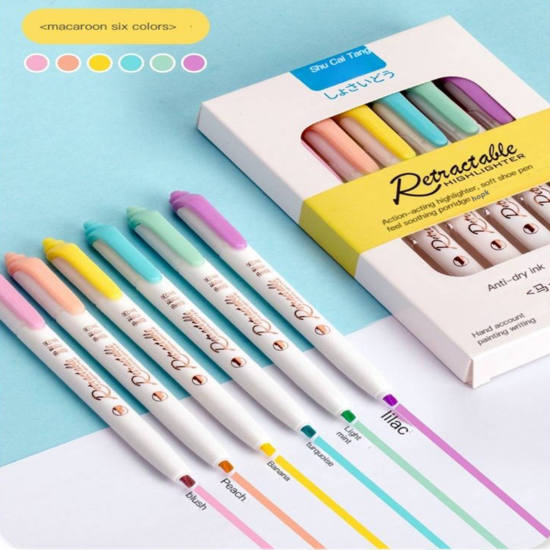 6 Colors Push Button Highlight - Highlighter Set Pastel recension och pris